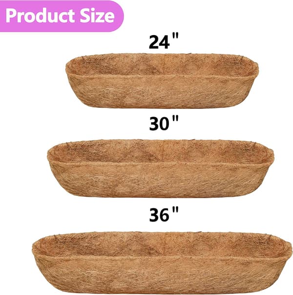 2 st 24'' tråg kokosfiberfoder planteringsersättning, 100% naturligt tjockt kokosfiberfoder för blomlådor, trädgårdsblomkrukor, 24 tum halvmåne