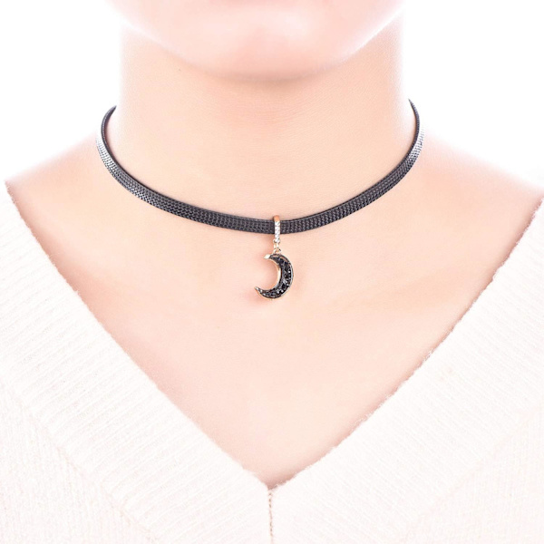 Svart läderhalsband för kvinnor