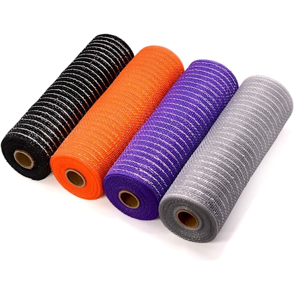 Deco Mesh 10 tommer x 10 meter pr. rulle, metallisk folie poly mesh bånd sort,