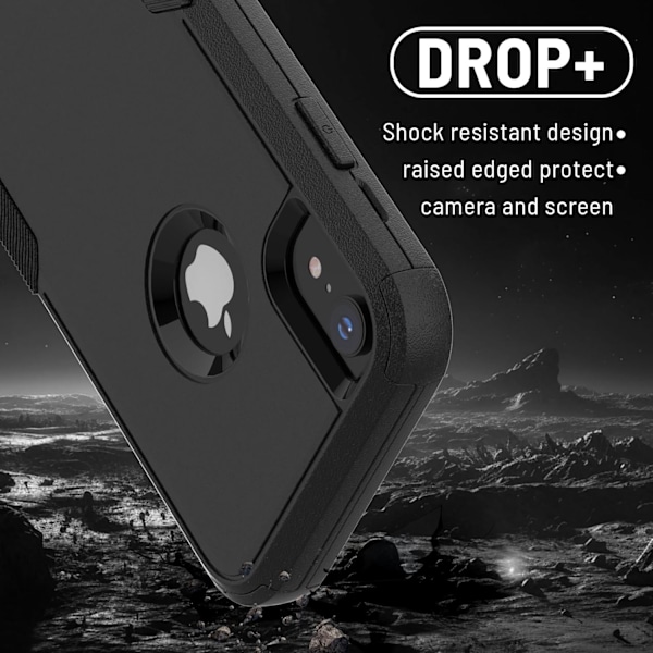 Skal för iPhone XR, 3-Lagers Halkskydd Kraftigt Skydd Stöttåligt Fallsäkert Skyddande iPhone XR Skal med Skärmskydd, 6.1” (Svart) Svart