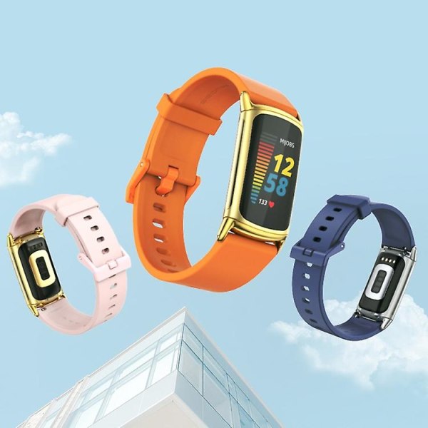 For Fitbit Charge 5 Mijobs blød silikone urrem FNH Orange-Gold