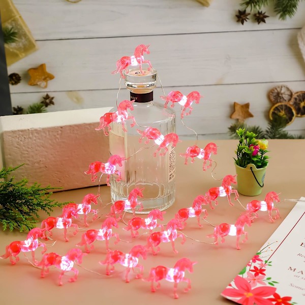 Enhjørning Gaver Pink String Lights Sød Værelse Dekoration Fe Lys Enhjørning Hest Udendørs Indendørs Batteridrevet String Lights med Fjernbetjening Pink