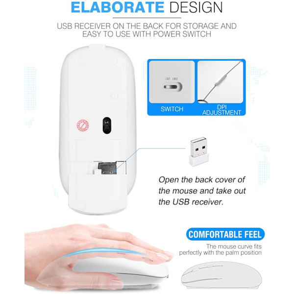Trådløs mus. 2,4G Slim Mute Silent Click Noiseless