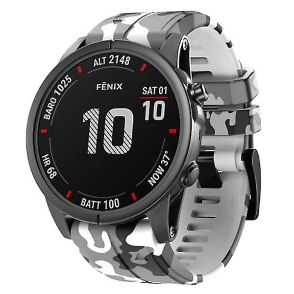 Til Garmin Fenix 7x Camouflage Silikone Urrem SWJ White