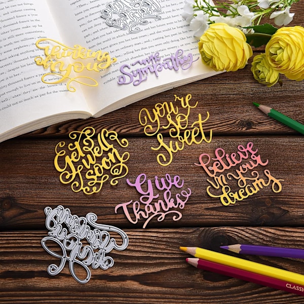 6 stk. Die Cuts Words Metal Word Cutting Dies - Inspirerende ord stencil