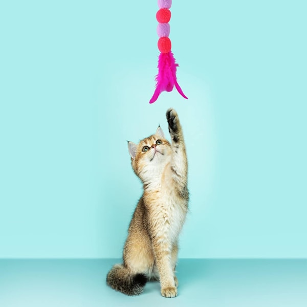 Kattfjäderleksaker, Mjuk Kattspöleksak med Klocka Pompom Kattspö Interaktiv Kattleksak Träningsleksaker Kattretleksak för Innekattunge
