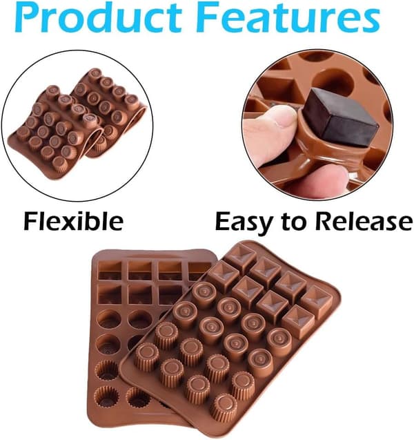 2 stk. chokoladeforme, chokoladeforme, 24 hulrum, silikoneforme, non-stick form til chokolade, 3D silikoneform til kage, chokolade