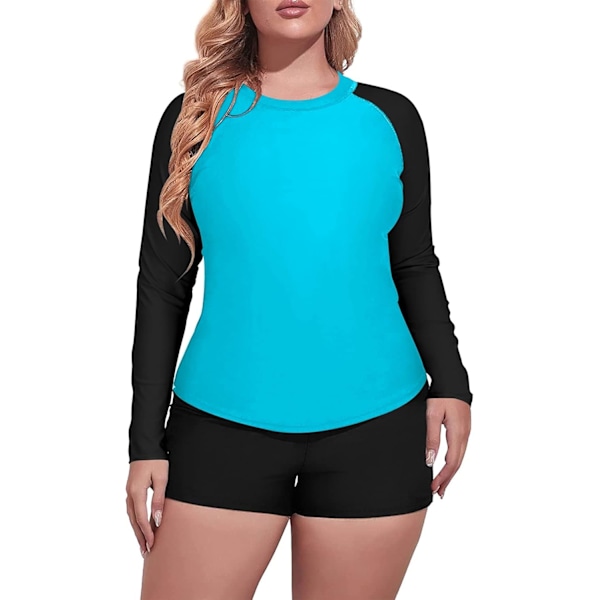 Kvinnors Plus Size 2-delad långärmad Rash Guard Baddräkt Simtröjor Topp UPF 50+