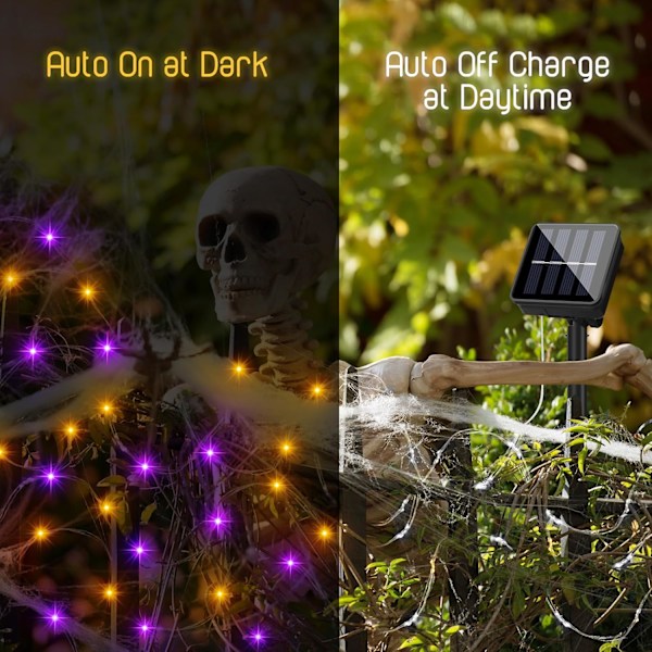 8 stk solcelledrevne oransje og lilla Halloween-lyskjeder 39,37 fot streng Halloween-lys 120 Led 8 moduser solcelledrevne blinkende lys utendørs vanntett