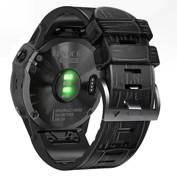For Garmin Fenix ​​7x / 6x / 5x Crocodile Texture Silicone Leather Watch Band UYG Black