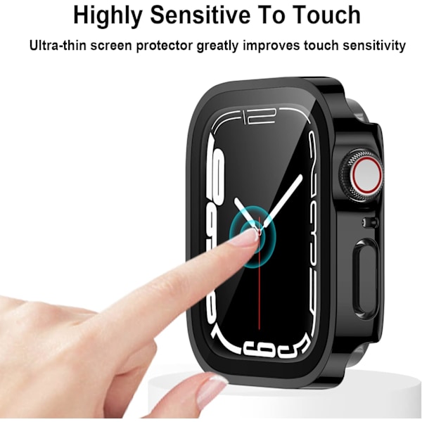2-pakning Deksel Kompatibel for Apple Watch 40mm SE/Series 6/5/4 med Herdet Glass Skjermbeskytter, Tynt Beskyttelsesdeksel for iWatch (Svart)