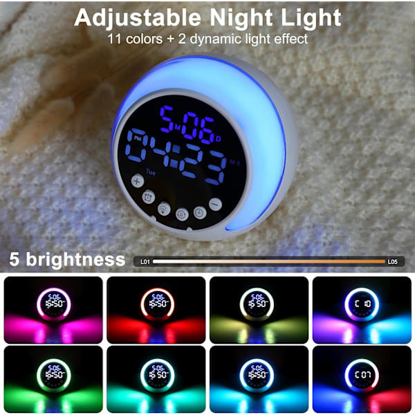 Digital väckarklocka för barns sovrum sängbord med RGB nattlampa, 3 väckningslägen (vardag/vardag/helg) Skrivbordsklocka med datum och vecka 12/24H,