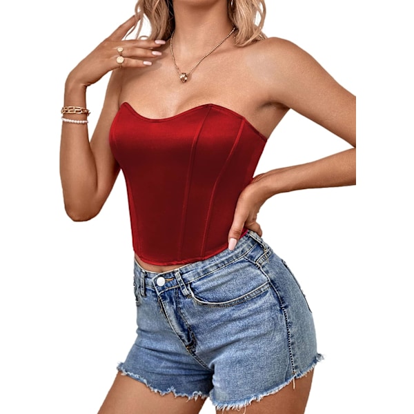 Kvinde Sexet Satin Hjerteformet Hals Crop Tube Top Stropløs Bustier Cami Korset
