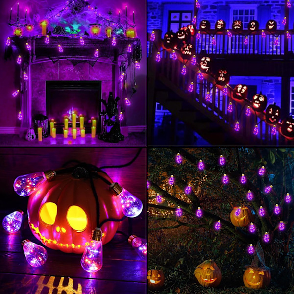 20ft Orange & Lilla Solcelled Halloween Lys Udendørs og 82ft 200 LED Orange & Lilla & Grøn Halloween Lys med 8 Tilstande Vandtæt til