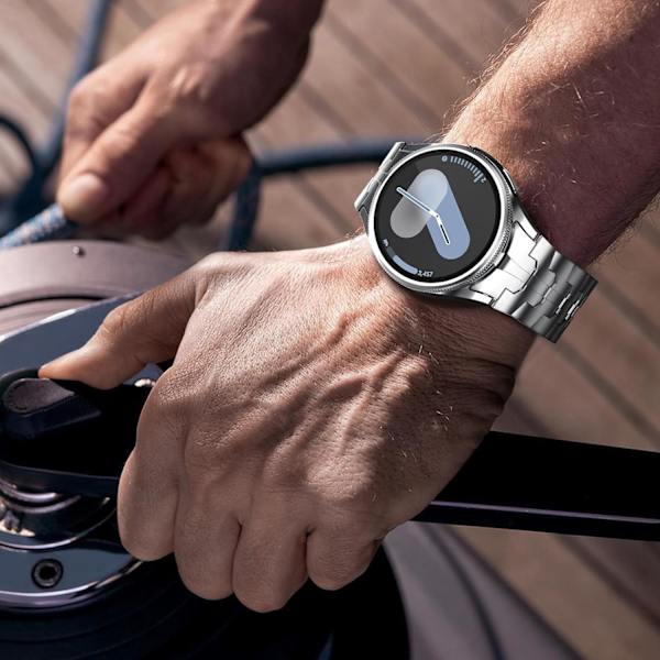 Kompatibel med Galaxy Watch 7 6 5 4 FE 40mm 44mm Armband för Män, Rostfritt Stål med Fällbart Spänne Ingen Gap Galaxy Watch 6 Classic 5 Pro 4 Silver