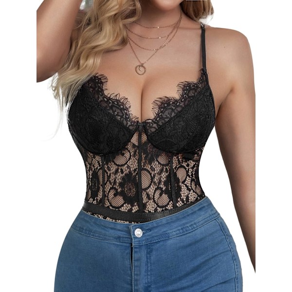 Blonder Bodystocking Korsett Topp for Kvinner Utekveld Fest Cami Bustier Topper Teddy