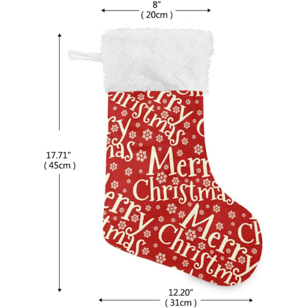 Julklapp, Personliga Julklappsstrumpor 2-pack Glad Jul Text Snöflinga 45,7 cm Julstrumpor Hängande Ornament Eldstad