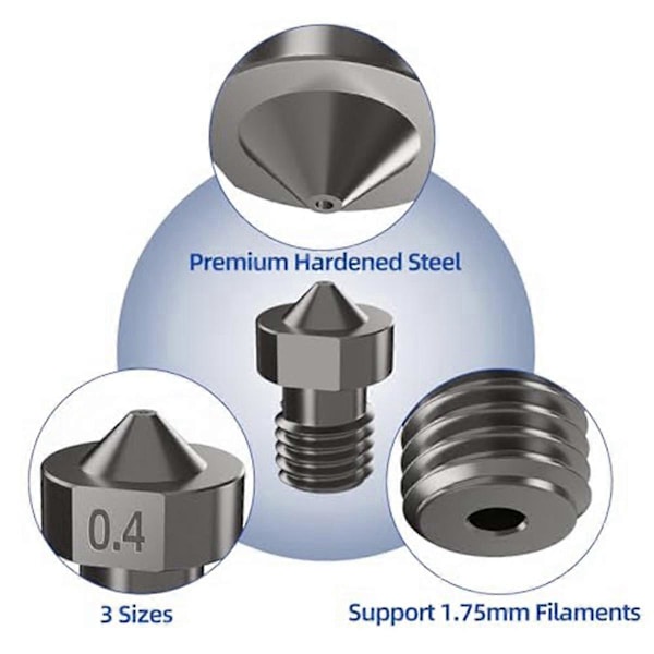 8 st V6 Munstycken i Härdat Stål, 3D-skrivare V6 Hotend Extruder Munstycken 0,4 mm 0,6 mm 0,8 mm för I3