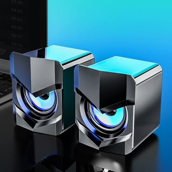 PC Højttaler, USB Computerhøjttaler 2.0 Stereo Gaming Højttaler med Cool LED Lys til PC Computer Desktop Notebook Smartphone