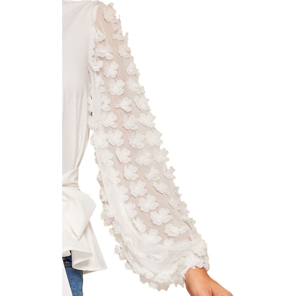 Kvinners Mesh Brodert Blomster Erme Selvbåndet Bluse Topp