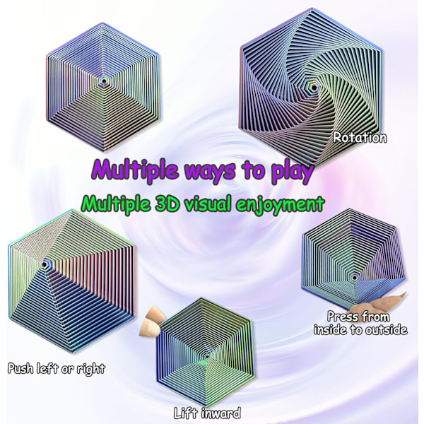 Gradient Fraktal Hexagon - 3D Spiral Fidget Legetøj - Stresslindring (Lilla)
