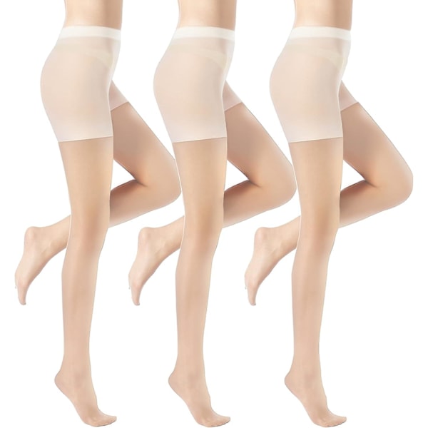 3 par Tummy Control Tights för kvinnor, Svart, Nude, 20 Denier Control Top Sexy White XL