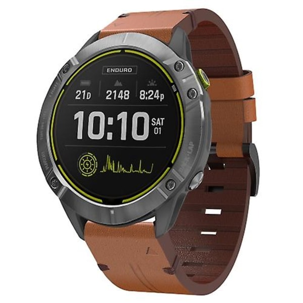 For Garmin Enduro 26mm Lær Stålspenne Klokkebånd YPS Brown