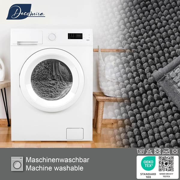 wxsp - Halkfri Badrumsmatta - Mörkgrå - 40X60 Cm - Maskintvättbar Chenille -