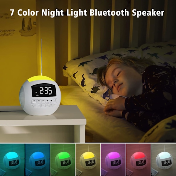 Klockradio, Bluetooth-väckarklockradio, dubbel väckarklocka med USB-laddare, 7-färgs nattlampa, 12/24H, DST, 5 justerbar volym, dimmer för