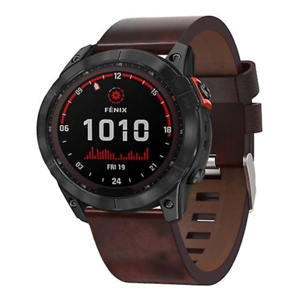 For Garmin Fenix 7x Solar 26mm Læder Stål Spænde Urrem BZU Brown