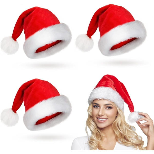 4 Pack Plush Hat, Traditional Red and White Plush Christmas Hat for Christmas