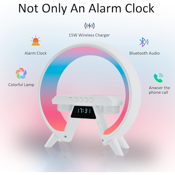 Arches Gradual Sunrise Vækkeur med Trådløs Opladningsstation, Lydsystem med Bluetooth-højttaler, med Nattelys til Soveværelser Hvid