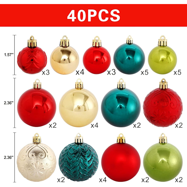 Julgransprydnader, 40 st julgranskulor set krossäkra