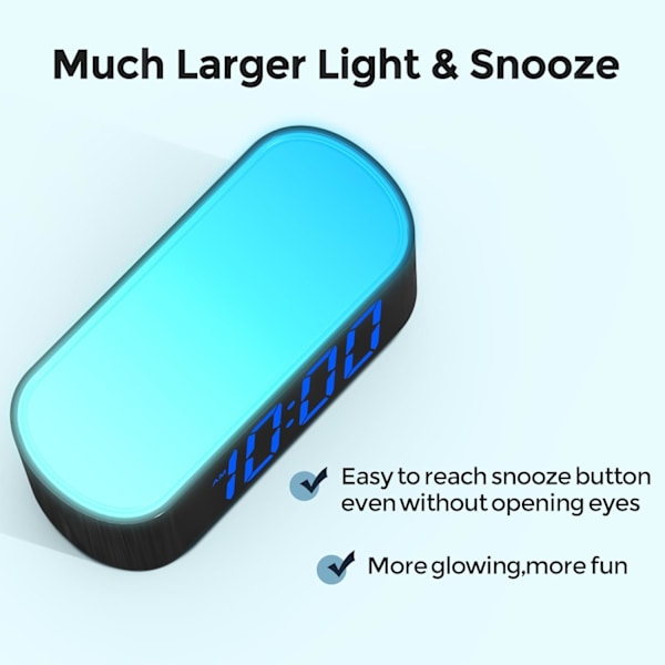 Digital väckarklocka för sovrum - Stor display lätt att läsa över rummet, 7 större färgade nattljus, dubbel alarm, dimmer, True Baery Blue