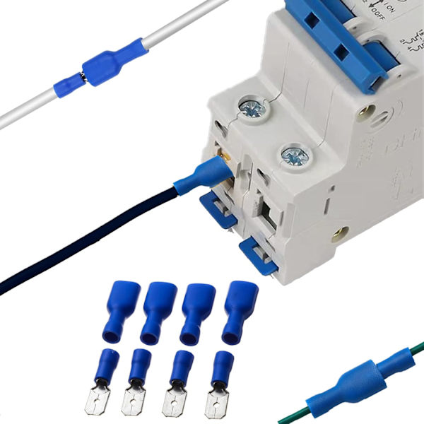 Terminalsett Isolerte PVC Krympekontakter Flat Connector Blå (100 stk)
