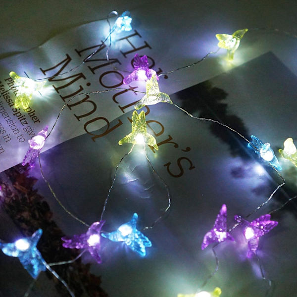 Kolibri-fe-ljus, batteridrivna, 40 LED-fågel vattentät ljusslinga med 8 lägen fjärrkontroll för bröllop, fest, festival, inomhus,