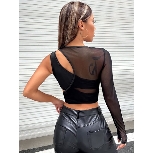 Kvinners utskårne langarmede rundhalsade Crop Top Slim