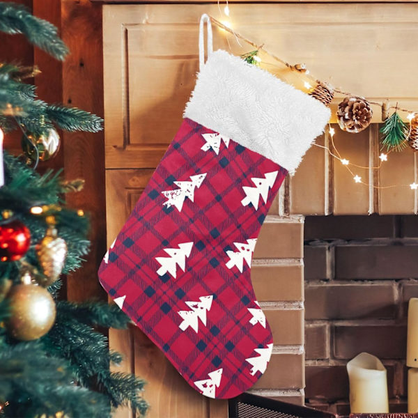 Julklapp, Personliga Julklappsstrumpor 2-pack Julgran Vit Röd Buffel Gitter 45,7 cm Julstrumpor Hängande Ornament Eldstad