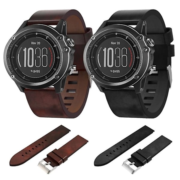 För Garmin Fenix 3 Sapphire 26mm Läder Stål Spänne Klockarmband YCC