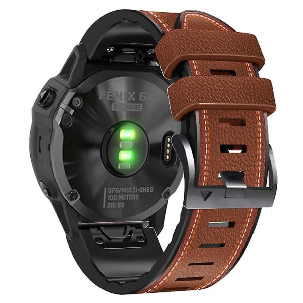 For Garmin Fenix 7x Tricolor Stitching Silikone Læder Rem SIV Brown