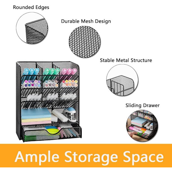 Metl n Orgnizer, ncil Holder for Desk, Desk Orgnizer wi Drwer for hool, Home, rt Supplies (Blck) Blck Black