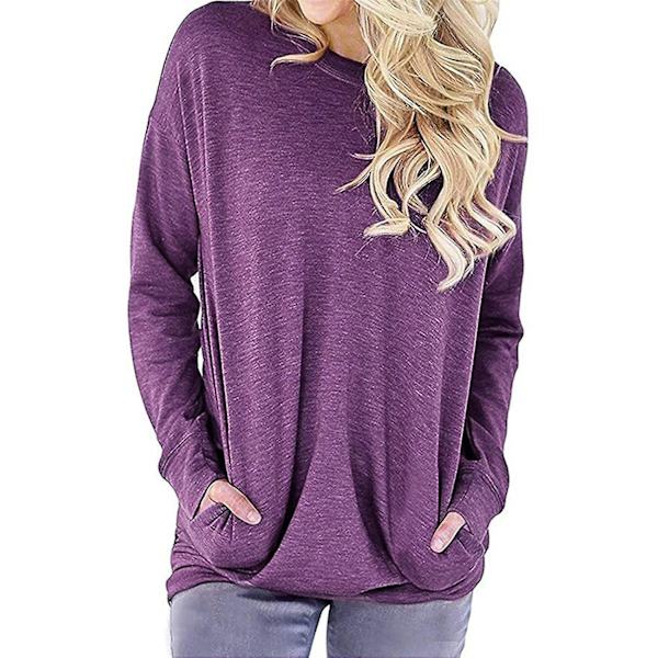 Dam tröjor höst pullover tröjor casual lös passform tunika topp bekväm söt sweatshirts långärmad crewneck t-shirts m8 purple Small