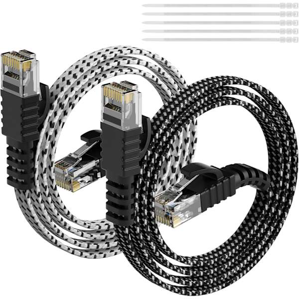Cat 6 platt Ethernet-kabel 12 fot/2-pack, Ul-listad tunn
