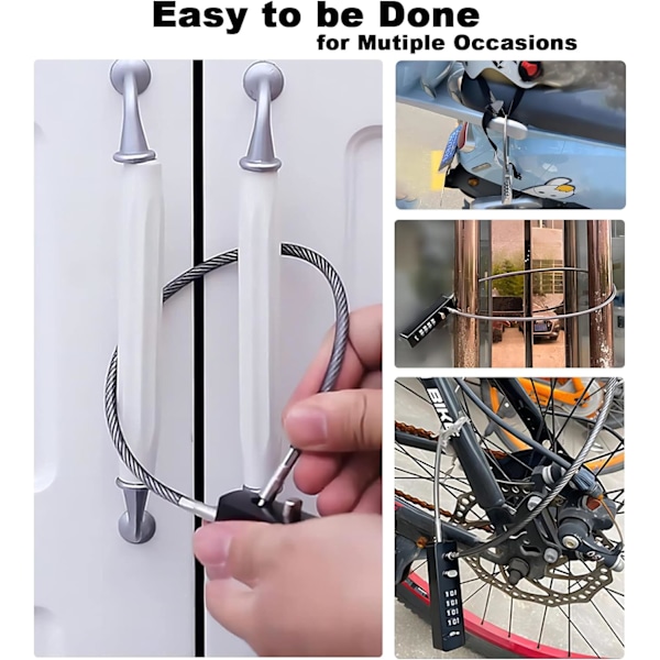 Stålkabellås, 2-pack 23-3/5 tum längd kombinationskabel 4-siffriga repkoder för små cyklar, garderober, staket, kylskåp (pistolgrå)