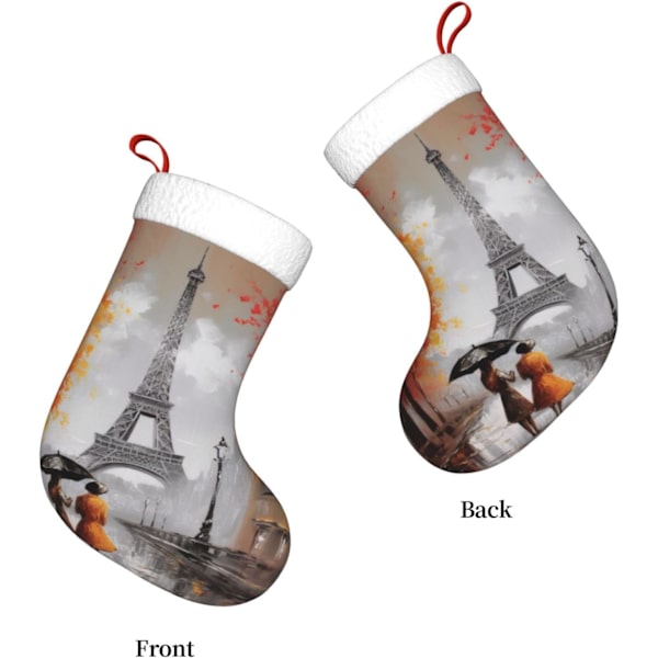Eiffeltornet Paris Måleri Tryck Julstrumpa Julpynt Kaminhängande Julstrumpor för Familj Semester Julparty Dekorationer 45 cm