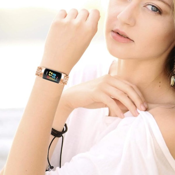 For Fitbit Charge 5 Diamond rustfritt stål klokkebånd OCM Rose Gold