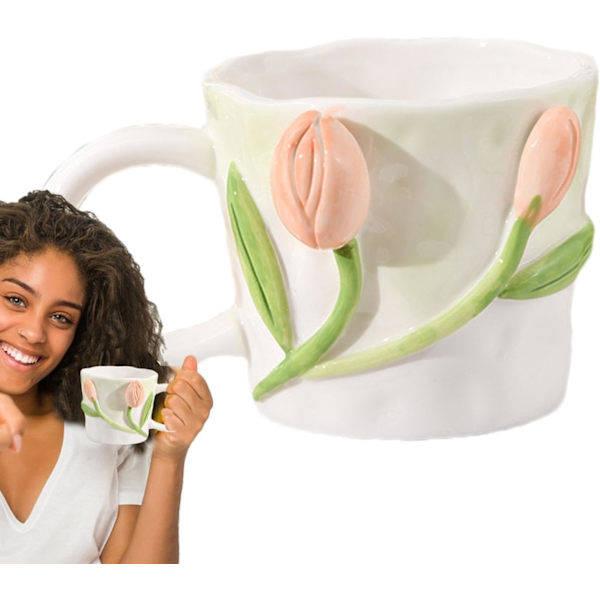 3D Blomsterkrus, Lily of The Valley Håndlavede Kopper | 12 oz Blomsterkeramikkrus, Mælkekrus Sød 3D Keramisk Blomst til Te, Kaffe til Voksne, Børn Lys