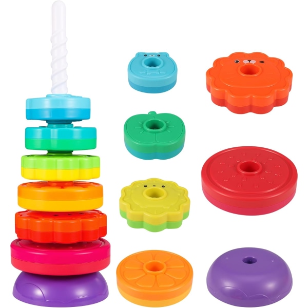 Spinning Stacking Toys, Baby Sensory Spin Gears Stacking Rings Toy, Rainbow Spinning Stacking Gears Toy, Early Education Kids Brain Development Toys