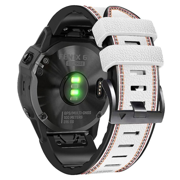 For Garmin Fenix 7 Tricolor Stitching Silikone Læder Rem White