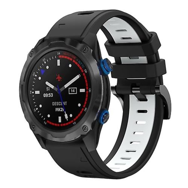 Til Garmin Descent Mk 2i 26mm To-farvet Sports Silikonurrem LID Black-White